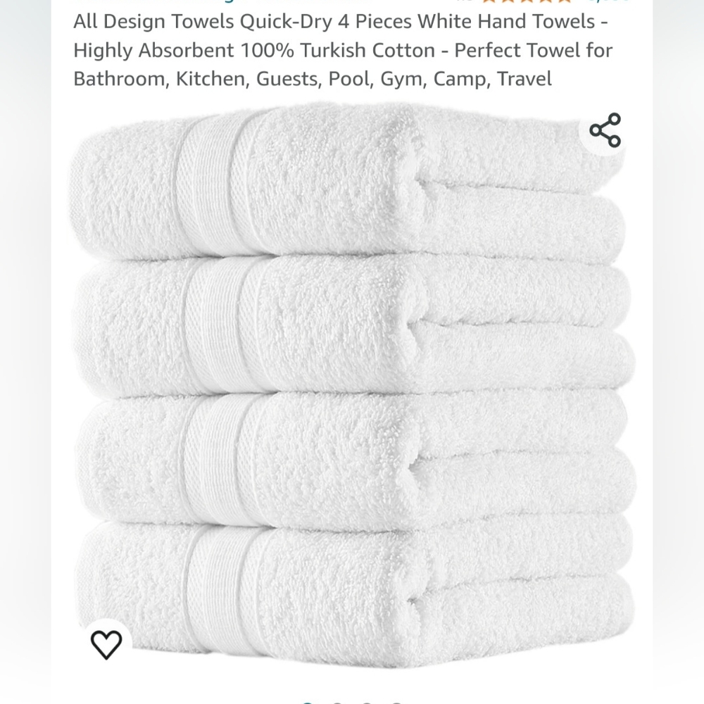 Home 4-Piece Hand Towels Set, 100% Turkish Cotton Premium